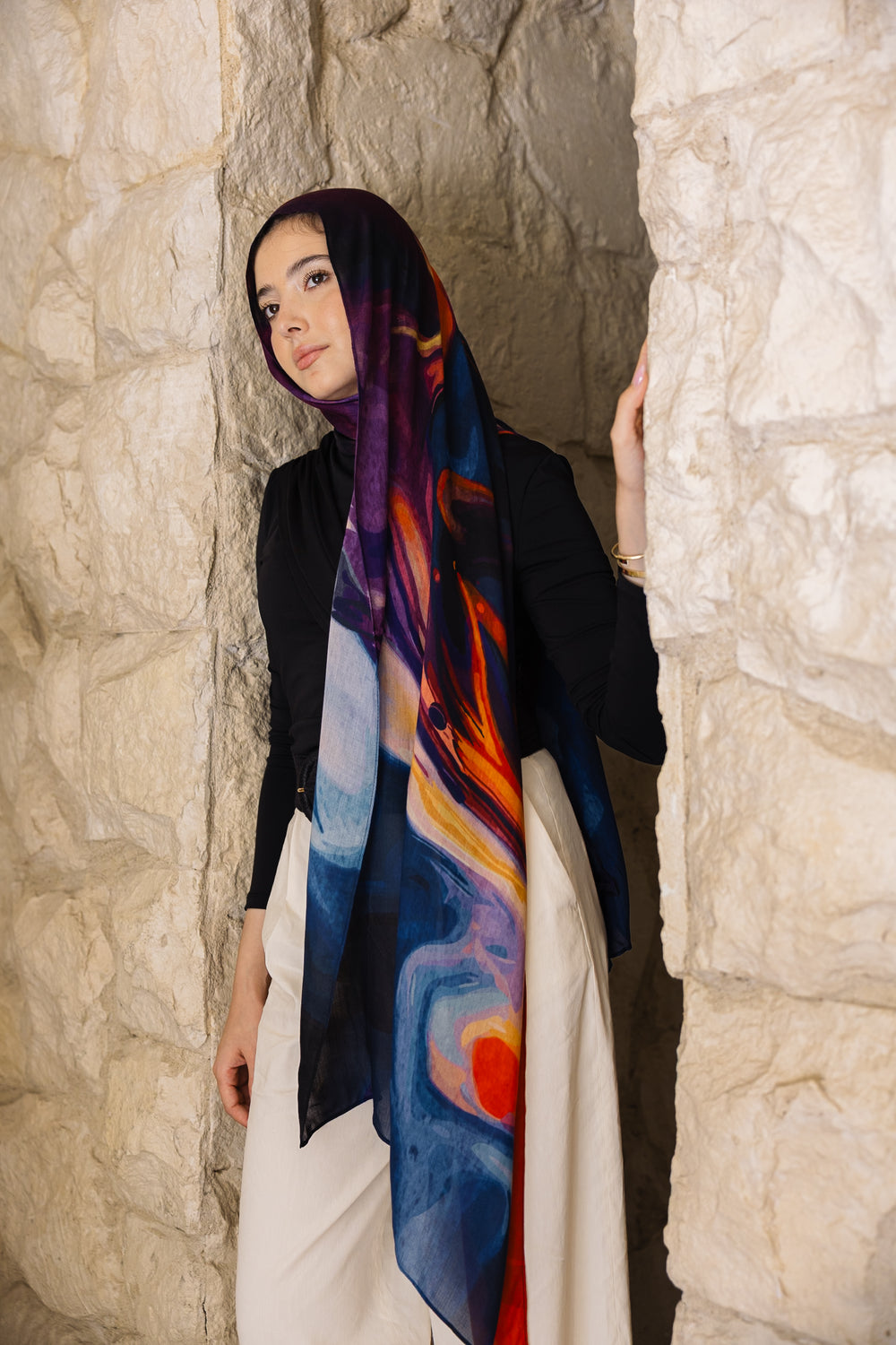 Marble Muse printed premium modal scarf with breathable lightweight drape by WOROOD