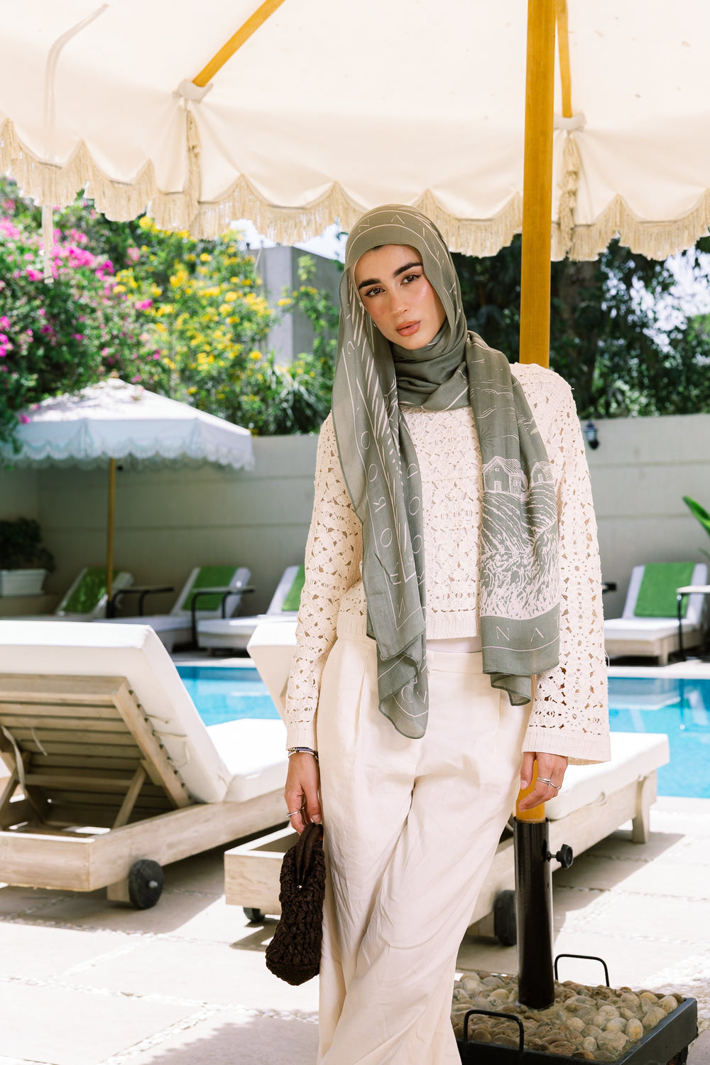 Sunny Days In Olive printed premium modal scarf with earthy olive and nature-inspired drape by WOROOD