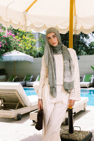 Sunny Days In Olive printed premium modal scarf with earthy olive and nature-inspired drape by WOROOD