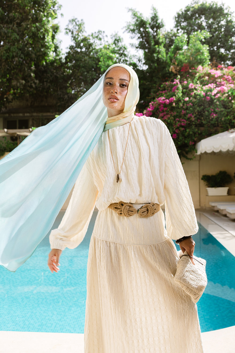 Aqua Sands printed premium modal scarf with breathable lightweight drape by WOROOD