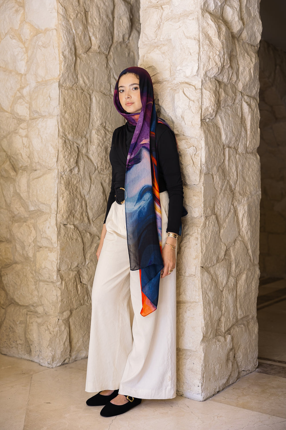 Marble Muse printed premium modal scarf with breathable lightweight drape by WOROOD
