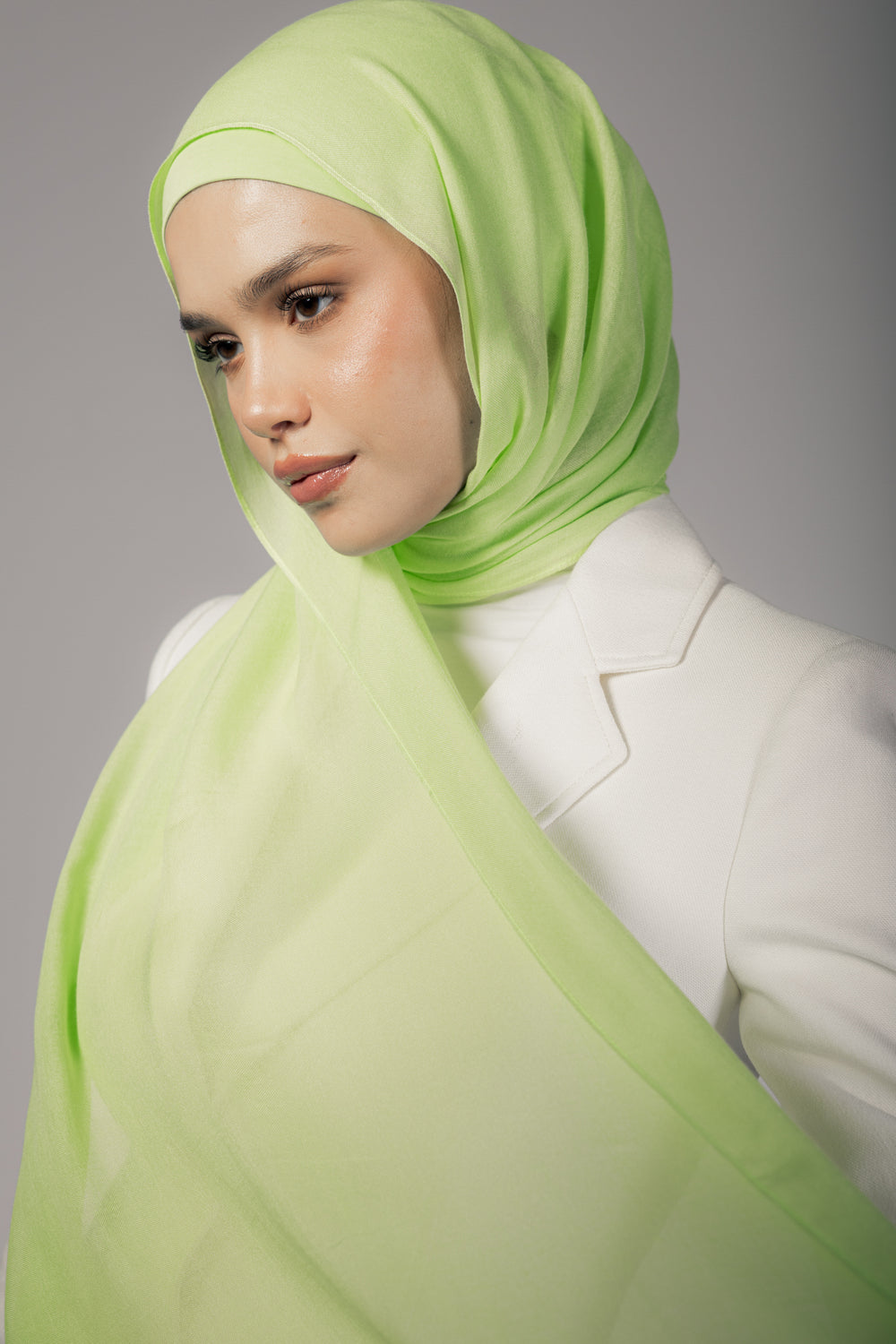 Apple Green premium bamboo scarf set with matching bamboo inner cap and breathable lightweight drape by WOROOD