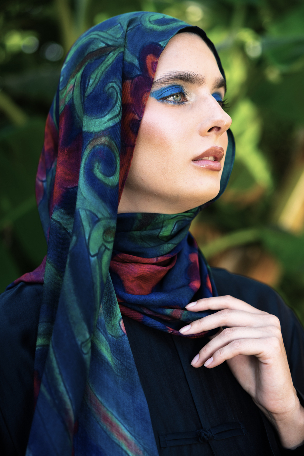 Azalea printed premium modal scarf with flowing botanical forms, delicate bird details, layered artistry, and lightweight breathable drape by WOROOD