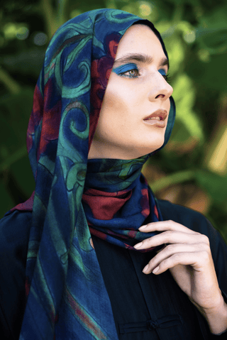 Azalea printed premium modal scarf with flowing botanical forms, delicate bird details, layered artistry, and lightweight breathable drape by WOROOD