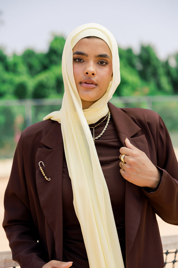Butter Yellow premium bamboo scarf set with matching bamboo inner cap and breathable lightweight drape by WOROOD