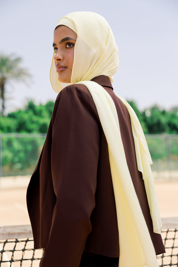Butter Yellow premium bamboo scarf set with matching bamboo inner cap and breathable lightweight drape by WOROOD