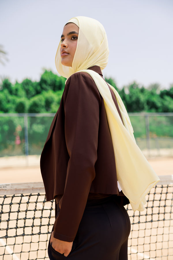 Butter Yellow premium bamboo scarf set with matching bamboo inner cap and breathable lightweight drape by WOROOD