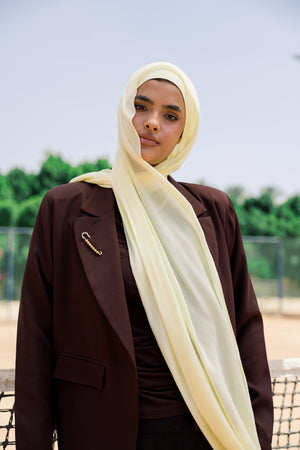 Butter Yellow premium bamboo scarf set with matching bamboo inner cap and breathable lightweight drape by WOROOD