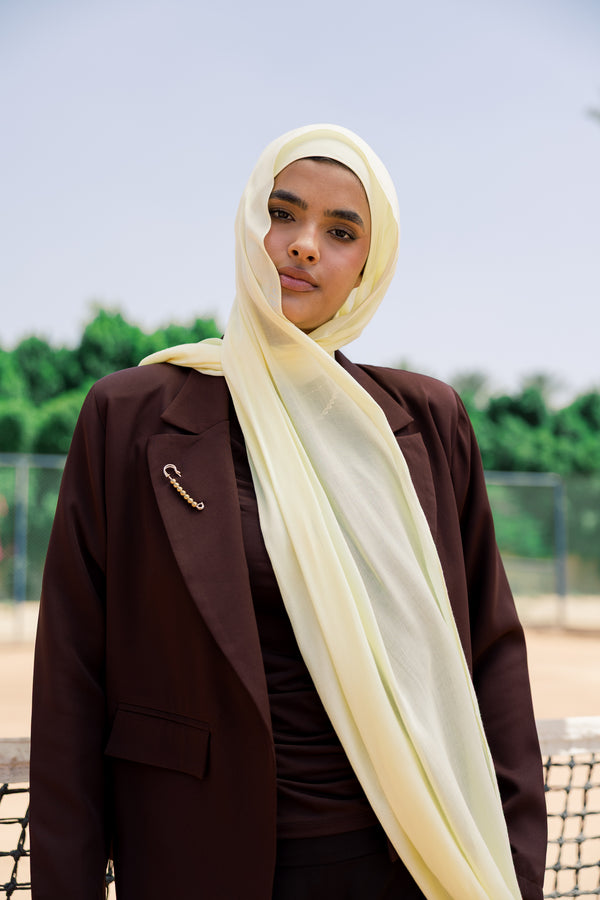 Butter Yellow premium bamboo scarf set with matching bamboo inner cap and breathable lightweight drape by WOROOD