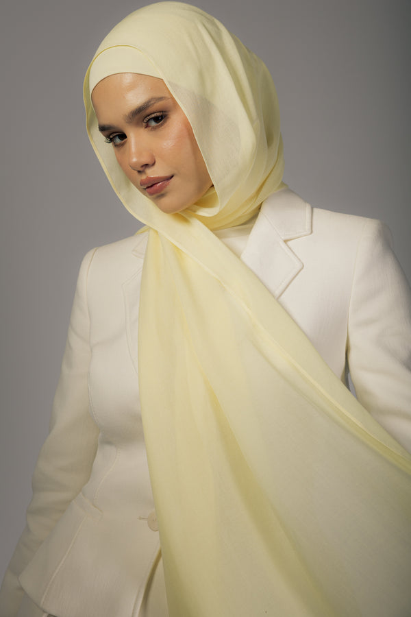 Butter Yellow premium bamboo scarf set with matching bamboo inner cap and breathable lightweight