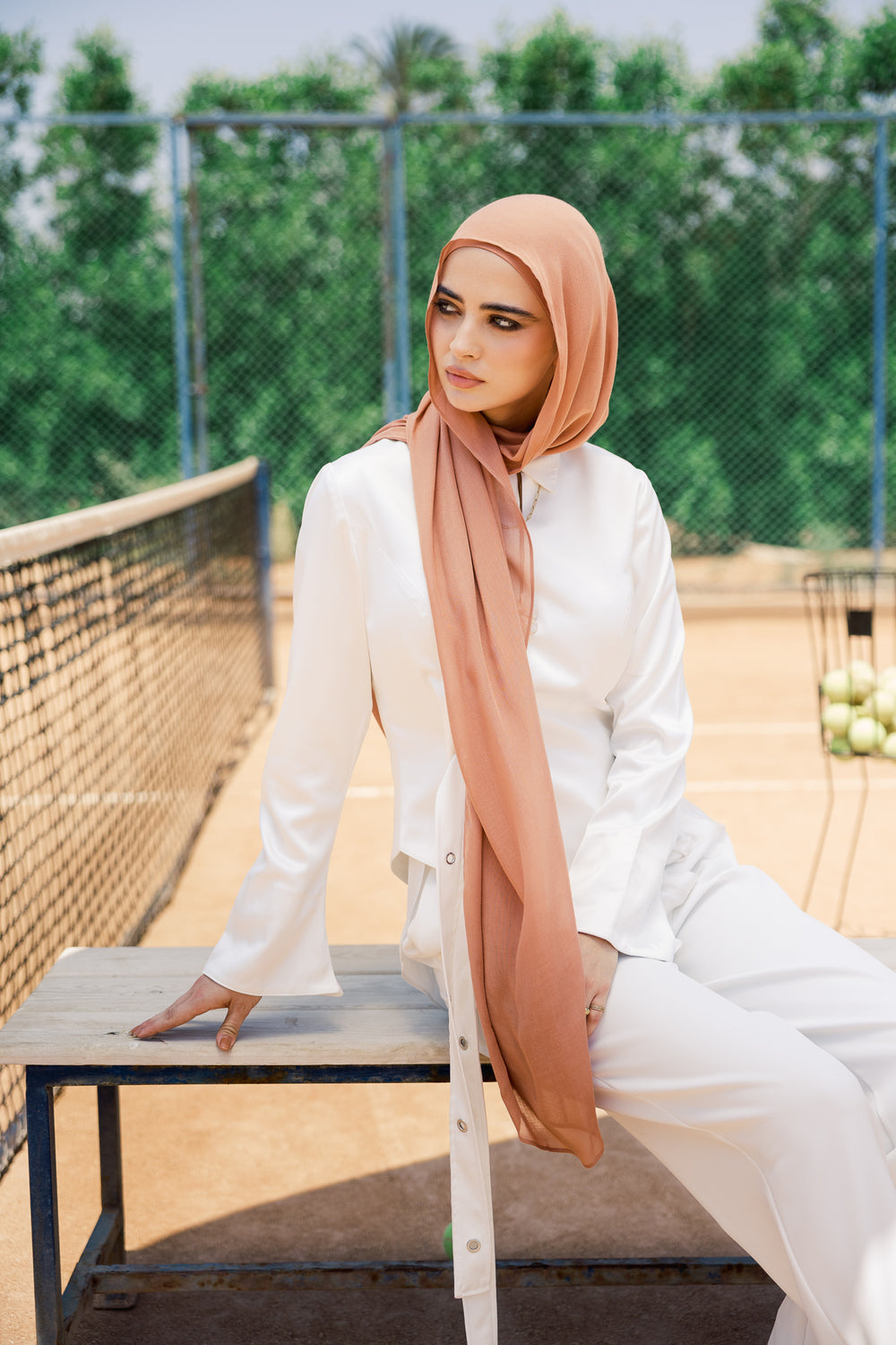 Caramel premium bamboo scarf set with matching bamboo inner cap and breathable lightweight drape by WOROOD