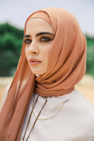 Caramel premium bamboo scarf set with matching bamboo inner cap and breathable lightweight drape by WOROOD