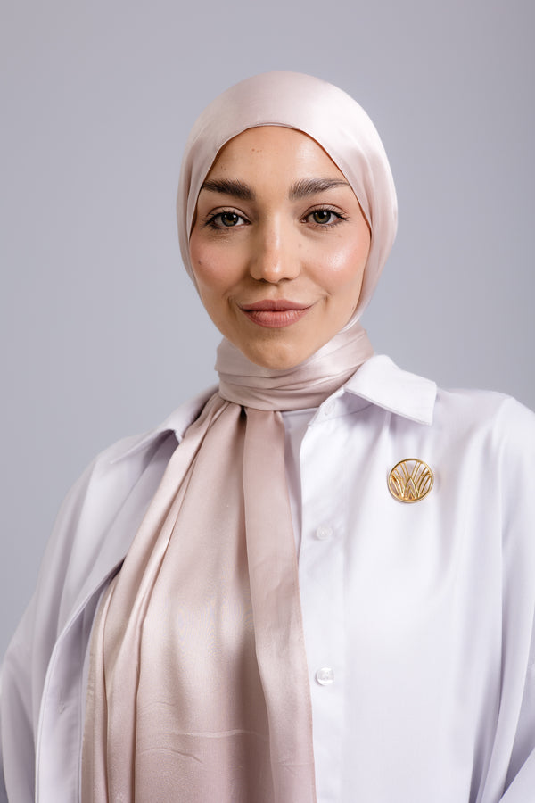 Champagne premium silk scarf with luminous champagne-toned mulberry silk drape by WOROOD