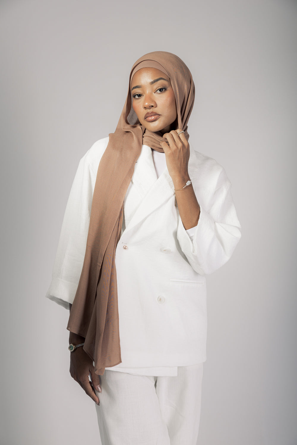 Cinnamon premium bamboo scarf set with matching bamboo inner cap and breathable lightweight drape by WOROOD