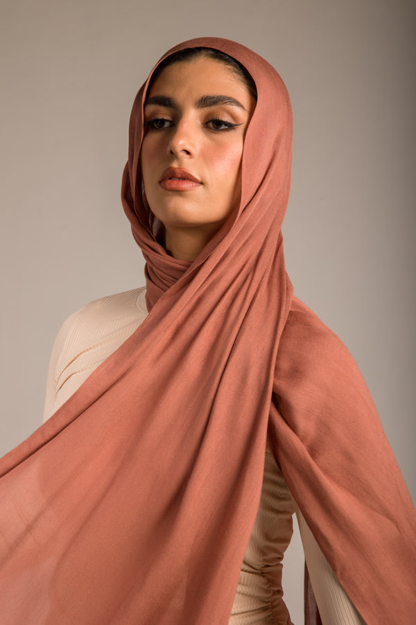 Worood Clay Cotton Modal Scarf – Earthy neutral tone