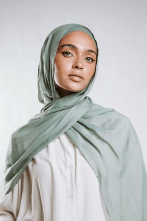 Cool Mint premium bamboo scarf set with matching bamboo inner cap and breathable lightweight drape by WOROOD