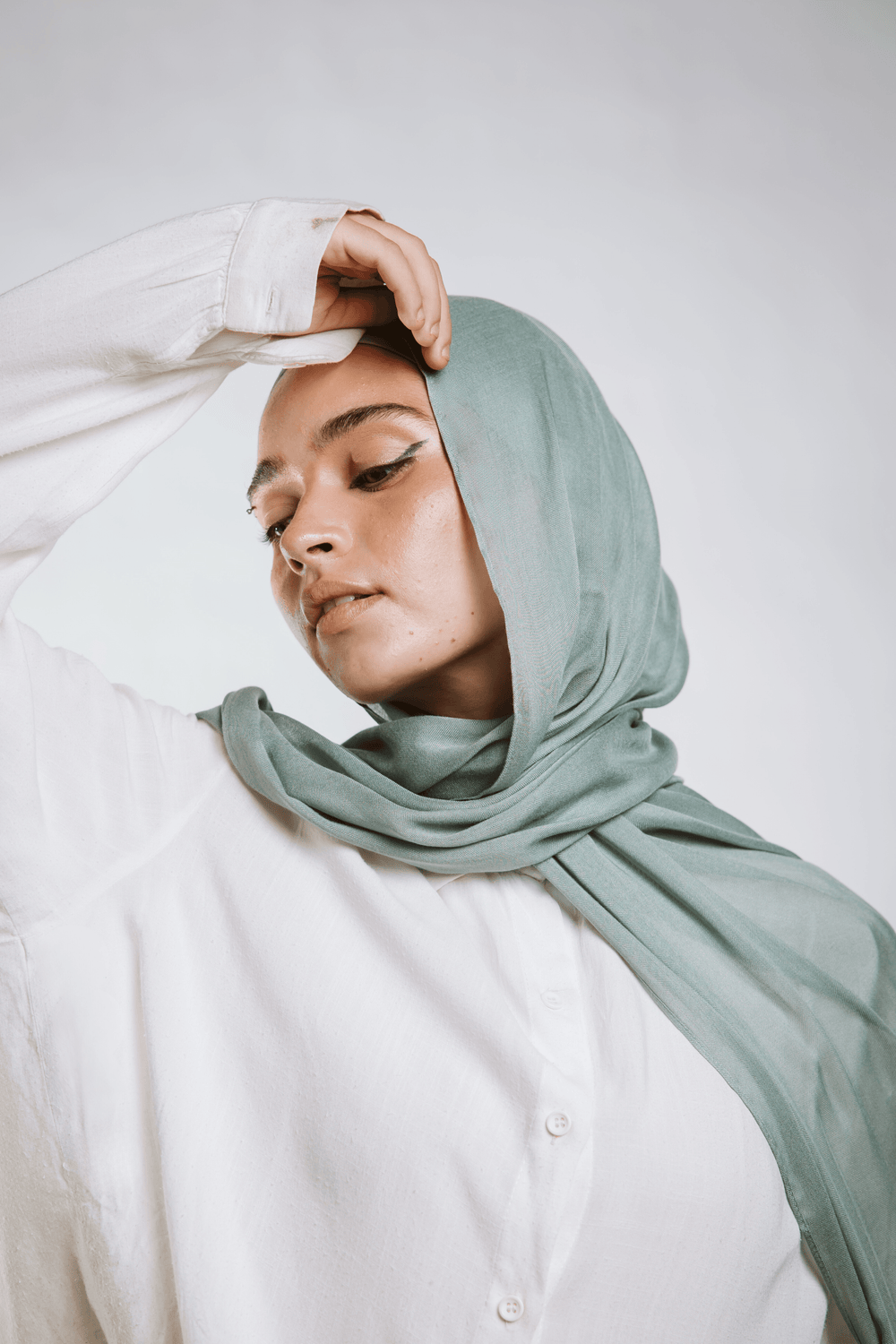 Cool Mint premium bamboo scarf set with matching bamboo inner cap and breathable lightweight drape by WOROOD