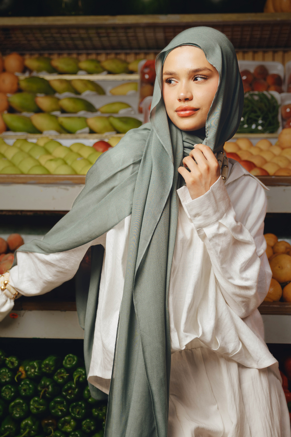 Cool Mint premium bamboo scarf set with matching bamboo inner cap and breathable lightweight drape by WOROOD