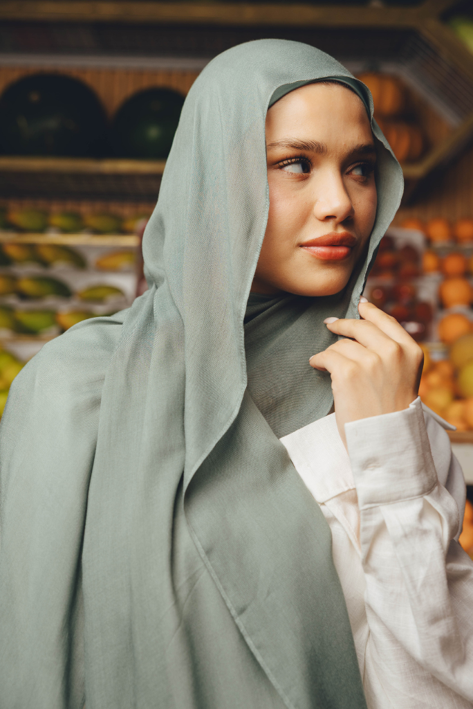 Cool Mint premium bamboo scarf set with matching bamboo inner cap and breathable lightweight drape by WOROOD