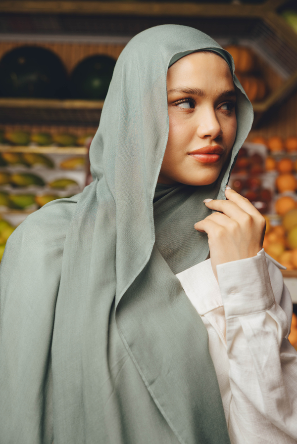 Cool Mint premium bamboo scarf set with matching bamboo inner cap and breathable lightweight drape by WOROOD