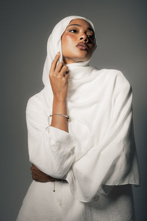 Pure Pearl premium bamboo scarf set with matching bamboo inner cap and breathable lightweight drape by WOROOD