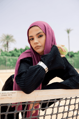 Crimson Berry premium bamboo scarf set with matching bamboo inner cap and breathable lightweight drape by WOROOD