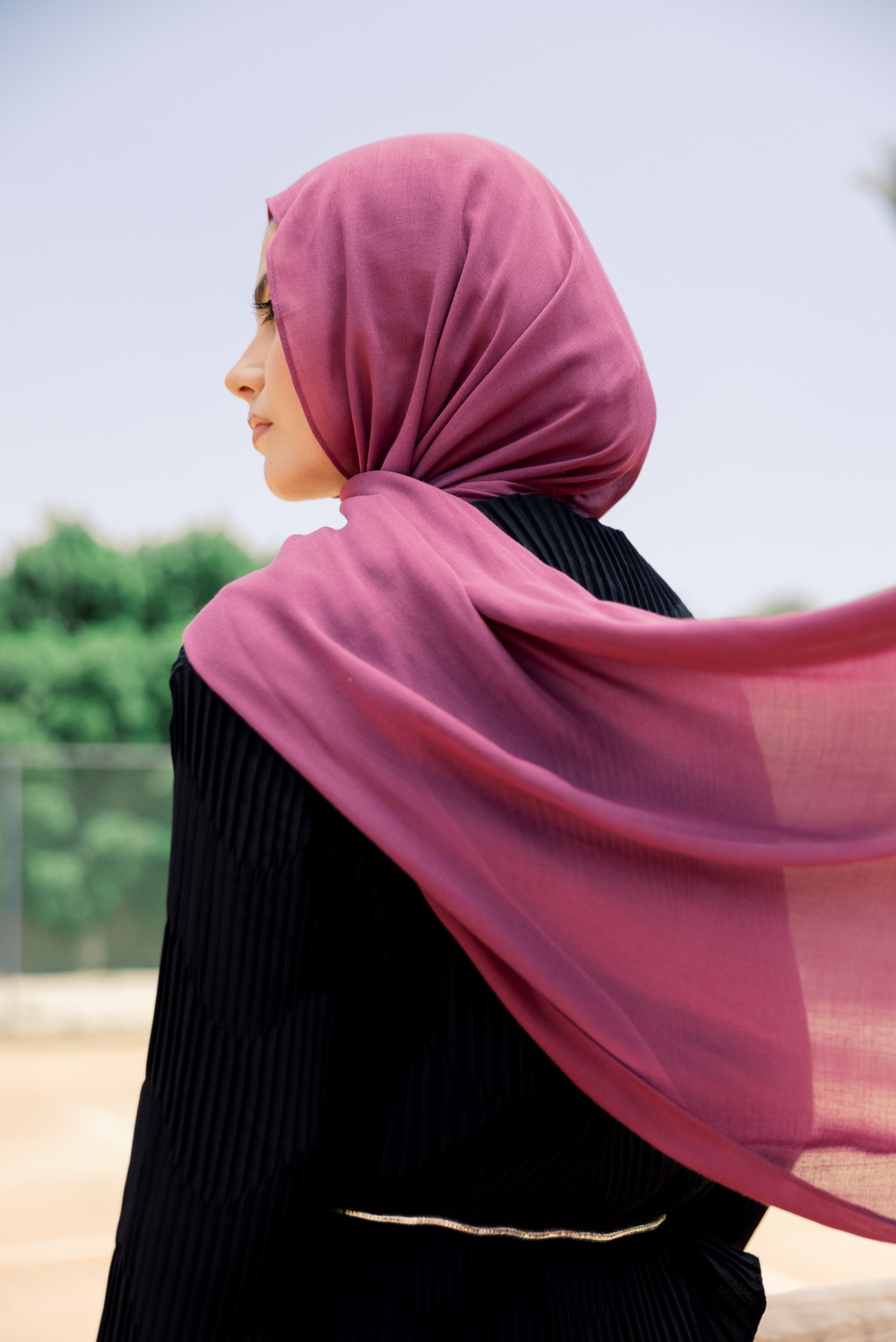 Crimson Berry premium bamboo scarf set with matching bamboo inner cap and breathable lightweight drape by WOROOD