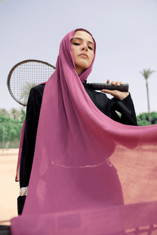 Crimson Berry premium bamboo scarf set with matching bamboo inner cap and breathable lightweight drape by WOROOD