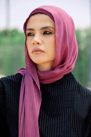 Crimson Berry premium bamboo scarf set with matching bamboo inner cap and breathable lightweight drape by WOROOD