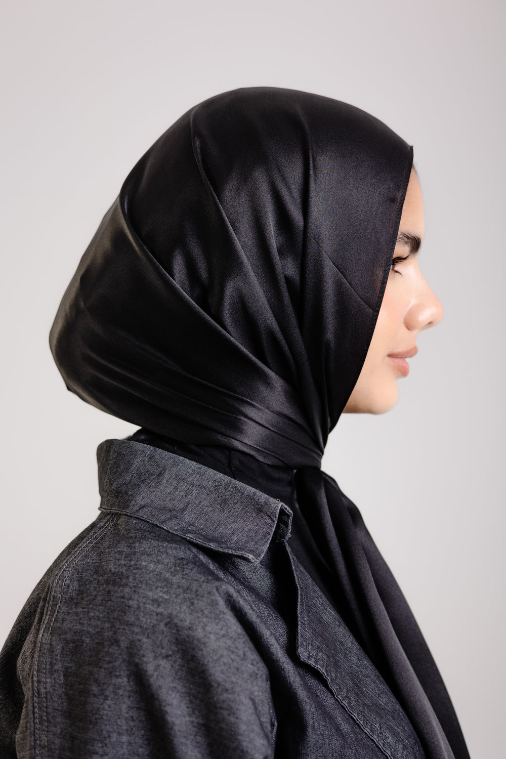 Dark Black premium silk scarf with luxurious black mulberry silk drape by WOROOD