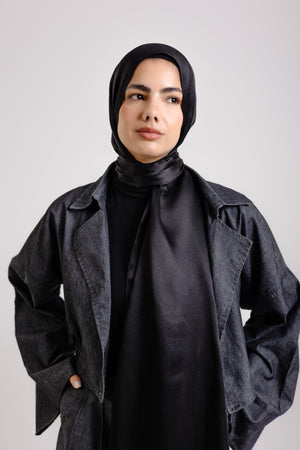Dark Black premium silk scarf with luxurious black mulberry silk drape by WOROOD