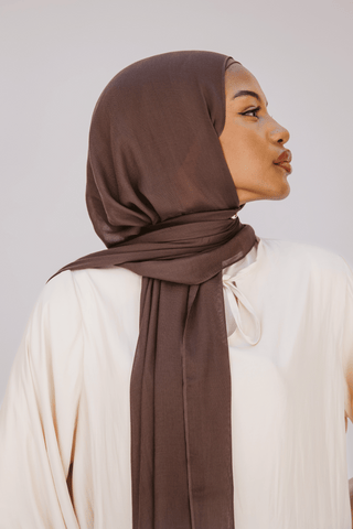 Espresso premium bamboo scarf set with matching bamboo inner cap and breathable lightweight drape by WOROOD