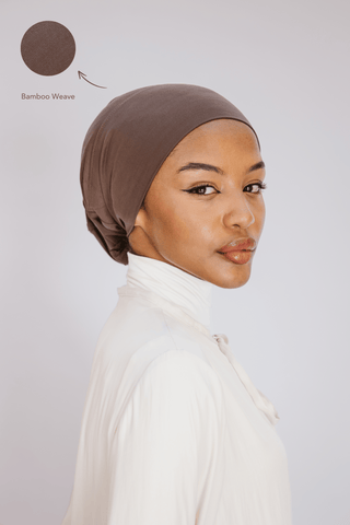 Espresso premium bamboo scarf set with matching bamboo inner cap and breathable lightweight drape by WOROOD