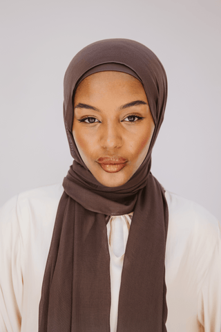 Espresso premium bamboo scarf set with matching bamboo inner cap and breathable lightweight drape by WOROOD