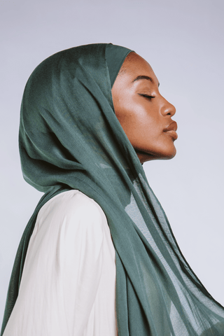 Forest Green premium bamboo scarf set with matching bamboo inner cap and breathable lightweight drape by WOROOD