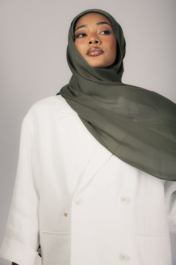 Forest Green premium bamboo scarf set with matching bamboo inner cap and breathable lightweight drape by WOROOD