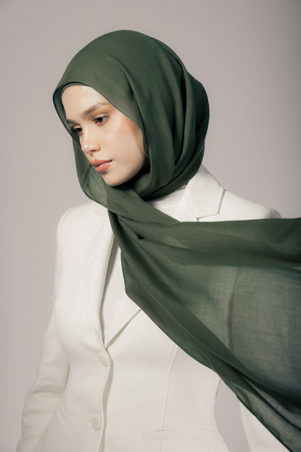 Forest Green premium bamboo scarf set with matching bamboo inner cap and breathable lightweight drape by WOROOD