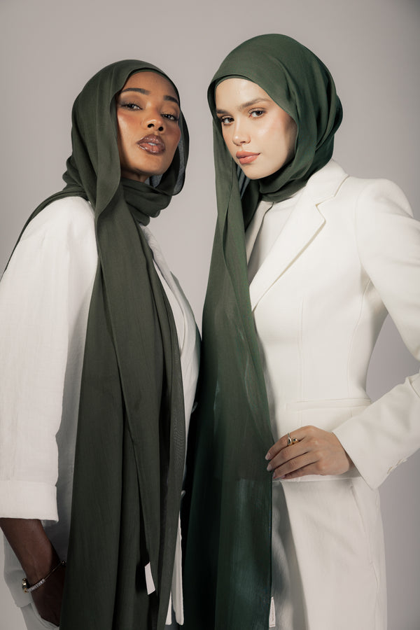 Forest Green premium bamboo scarf set with matching bamboo inner cap and breathable lightweight drape by WOROOD
