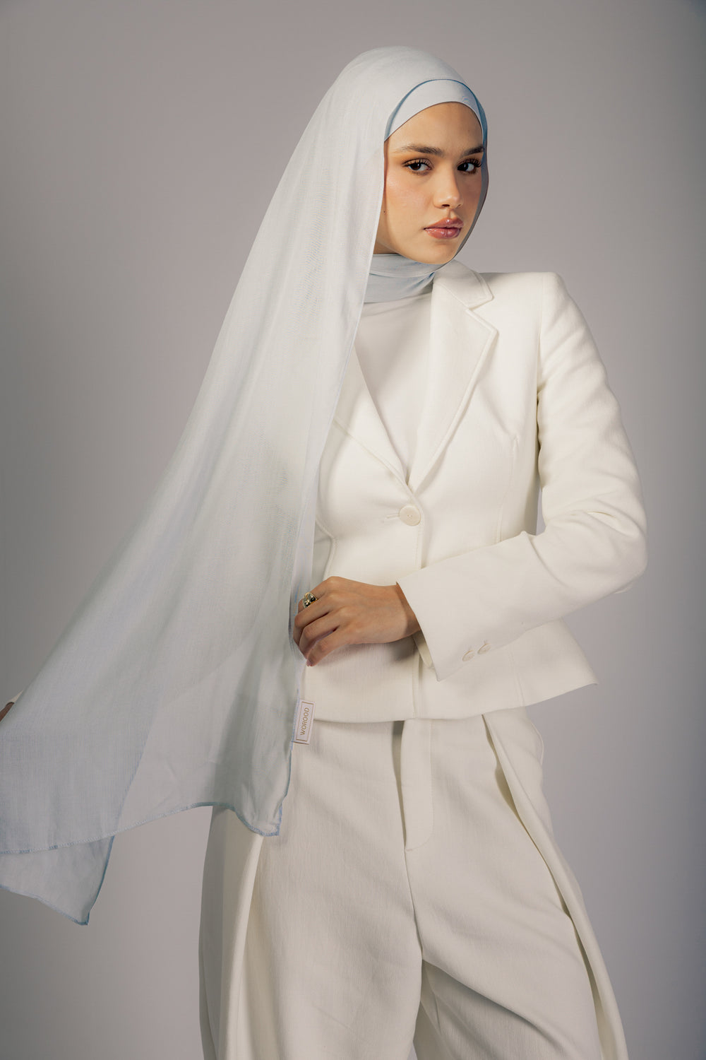 Frost Cloud premium bamboo scarf set with matching bamboo inner cap and breathable lightweight drape by WOROOD