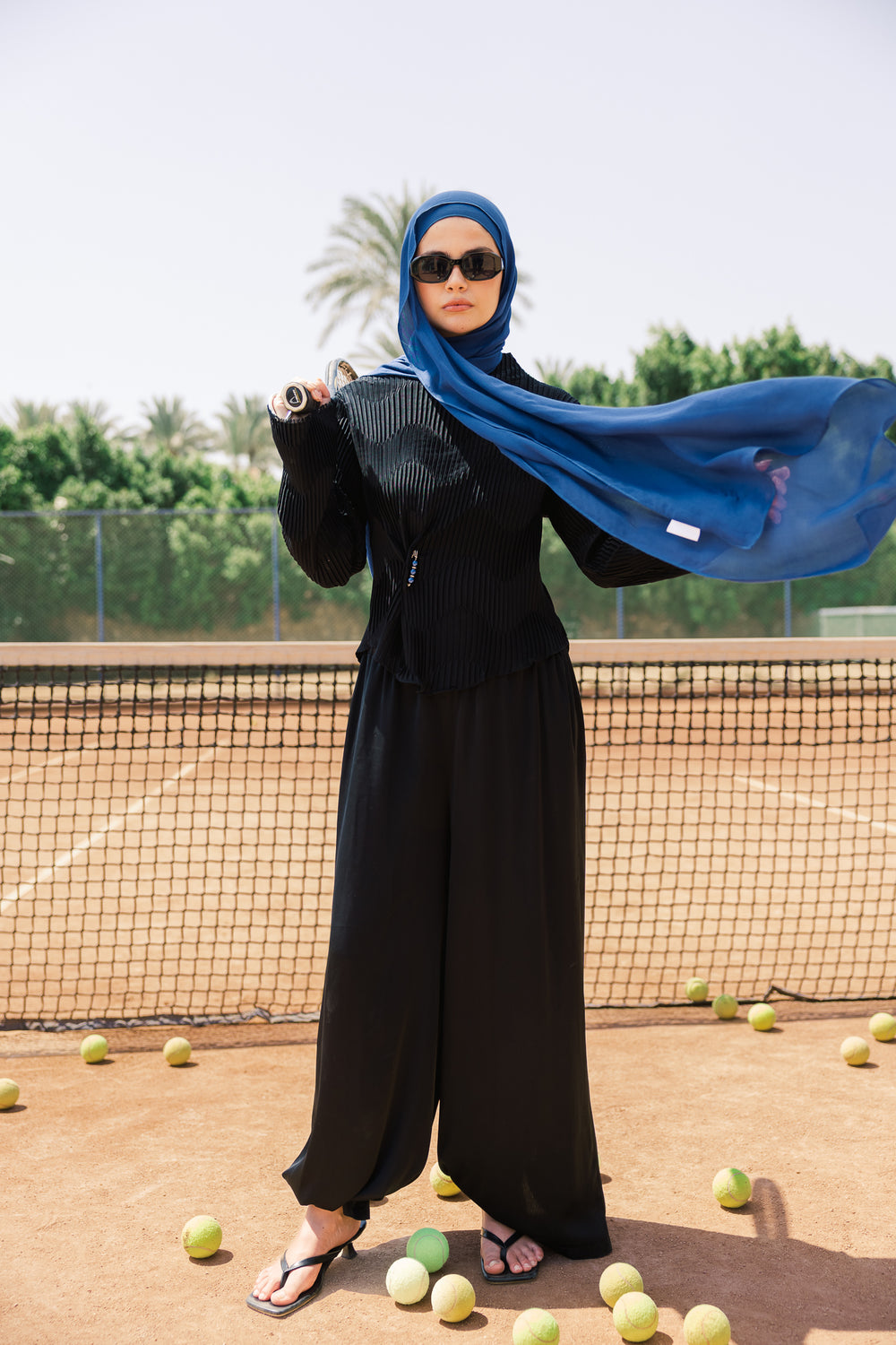 Indigo Blue premium bamboo scarf set with matching bamboo inner cap and breathable lightweight drape by WOROOD