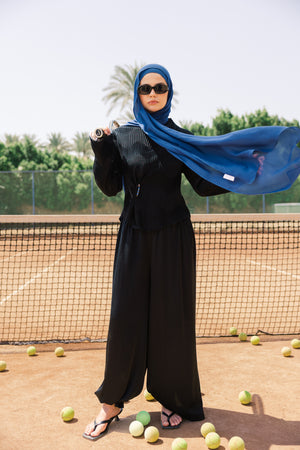 Indigo Blue premium bamboo scarf set with matching bamboo inner cap and breathable lightweight drape by WOROOD