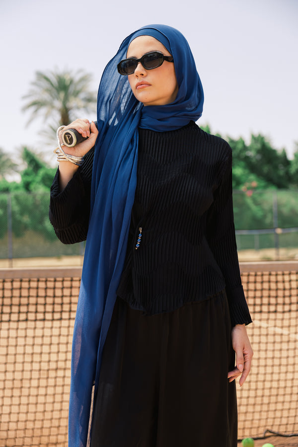 Indigo Blue premium bamboo scarf set with matching bamboo inner cap and breathable lightweight drape by WOROOD