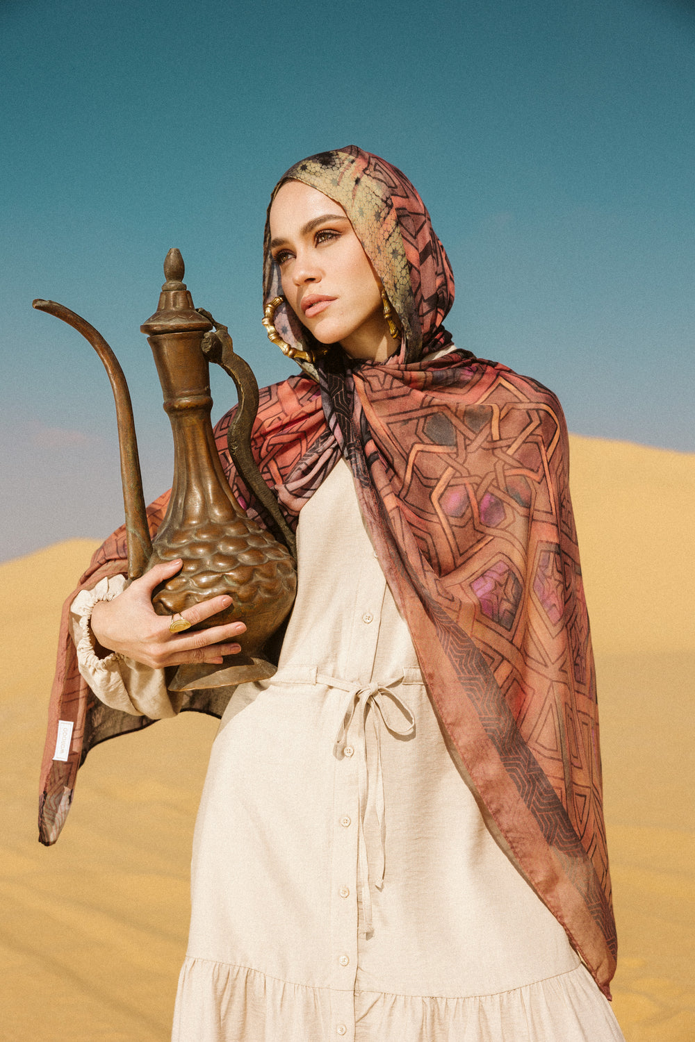 Ishbiliyah modal scarf worn as a lightweight hijab with soft drape – وشاح إشبيليّة مودال يُرتدى كحجاب خفيف بانسيابية ناعمة