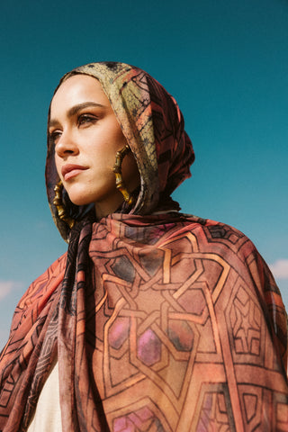 Ishbiliyah printed premium modal scarf with breathable lightweight drape by WOROOD