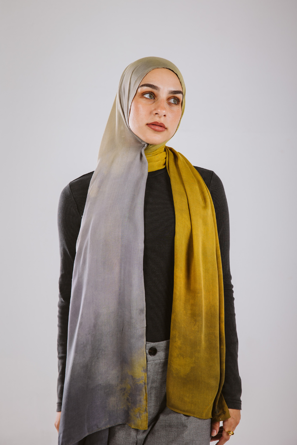 Lime Shadows printed premium modal scarf styled with breathable lightweight drape by WOROOD