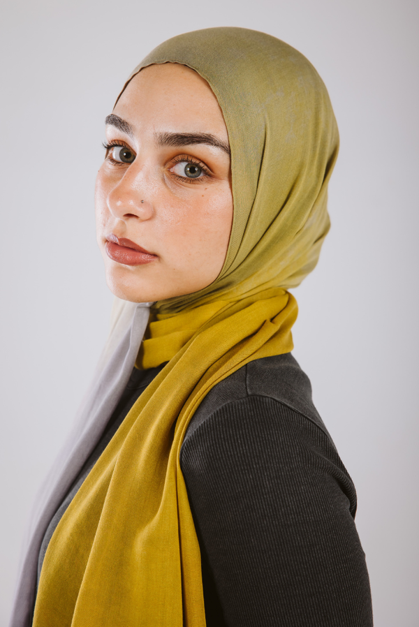 Lime Shadows printed premium modal scarf styled with breathable lightweight drape by WOROOD