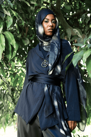Lunara printed premium modal scarf with celestial-inspired forms, layered artistry, and lightweight breathable drape by WOROOD