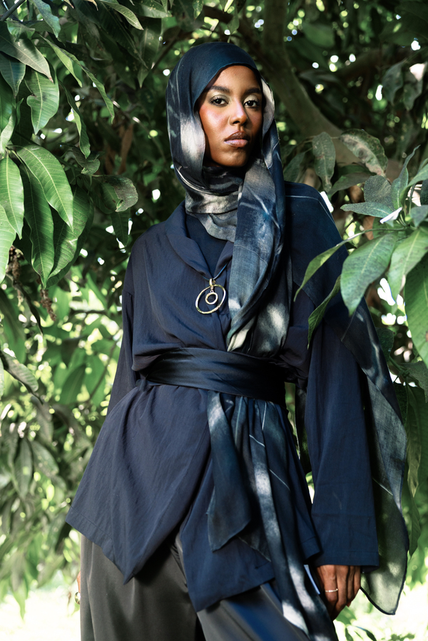 Lunara printed premium modal scarf with celestial-inspired forms, layered artistry, and lightweight breathable drape by WOROOD
