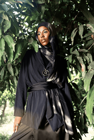 Lunara printed premium modal scarf with celestial-inspired forms, layered artistry, and lightweight breathable drape by WOROOD
