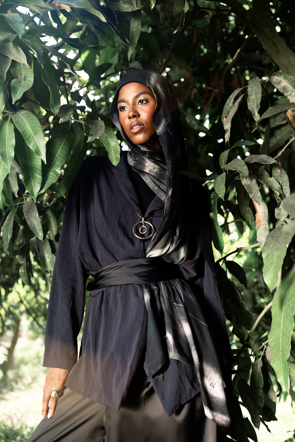 Lunara printed premium modal scarf with celestial-inspired forms, layered artistry, and lightweight breathable drape by WOROOD